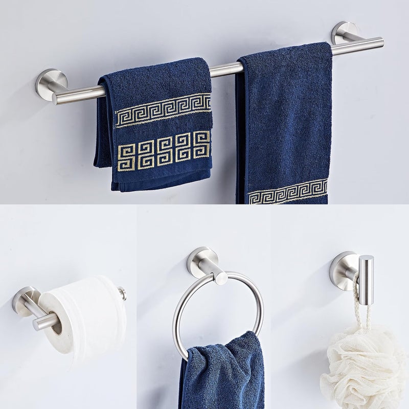 KUUBTH Brushed Nickel Bathroom Hardware Set 5 Piece with Towel Racks for Bathroom, SUS304 Stainless Steel Bath Towel Bar Set, 24 Inch Wall Mounted Accessories Kit… - Image 3
